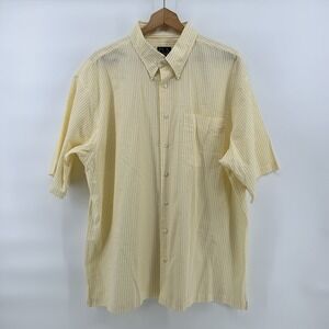 Jos A Bank Seersucker Shirt XL Yellow White Stripe Cotton Summer Classic Coastal
